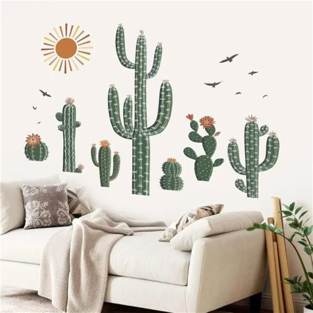 Boho Cactus Wall Stickers Tropical Green Plants Peel and Stick Wall Art Decals